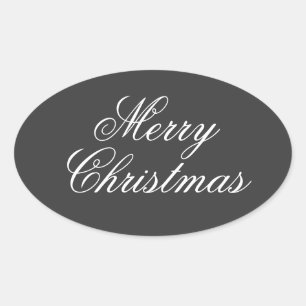 Prettig Kerstmis Grijs Wit Schrift Ovale Sticker