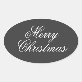 Prettig Kerstmis Grijs Wit Schrift Ovale Sticker