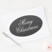 Prettig Kerstmis Grijs Wit Schrift Ovale Sticker (Envelop)