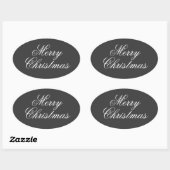 Prettig Kerstmis Grijs Wit Schrift Ovale Sticker (Vel)