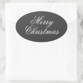 Prettig Kerstmis Grijs Wit Schrift Ovale Sticker (Tas)