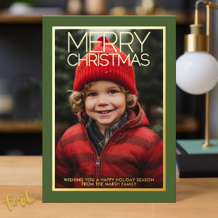 Prettig Kerstmis groen met foto en goud Folie Feestdagenkaart