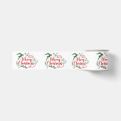 Prettig Kerstmis Groen Rood Op Wit Grosgrain Lint (Voorkant)