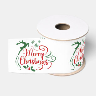 Prettig Kerstmis Groen Rood Op Wit Grosgrain Lint