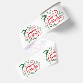 Prettig Kerstmis Groen Rood Op Wit Grosgrain Lint (Achterkant)
