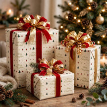 Prettig Kerstmis Groene Bomen Rode Versiering & Go