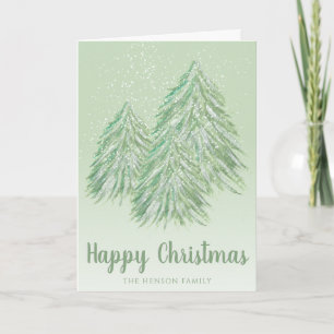 Prettig Kerstmis Groene Waterverf Kerstboom Feestdagen Kaart