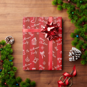 Prettig Kerstmis Hand Getekende Doodle Rode Strepe Cadeaupapier