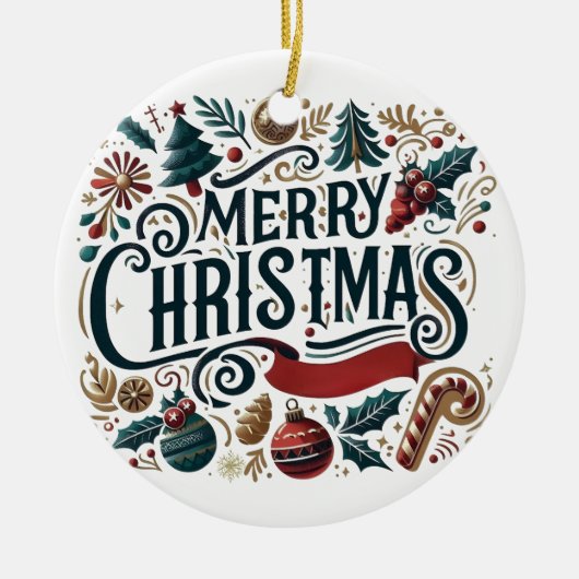 Prettig Kerstmis Hartelijk en Vrolijk Keramisch Ornament (Voorkant)