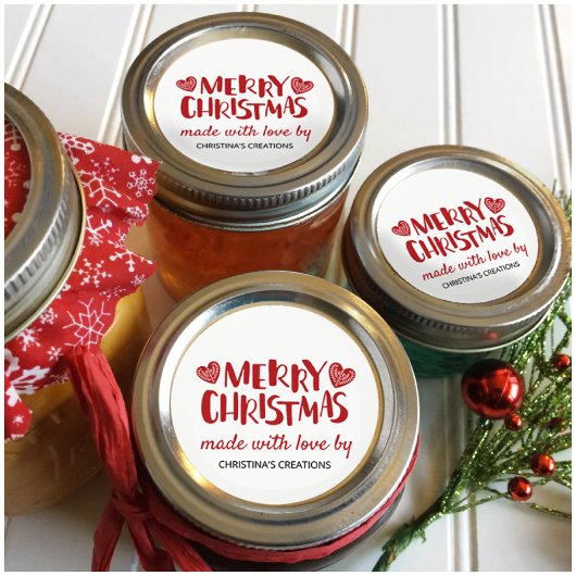 Prettig Kerstmis Hartjes gemaakt met Liefde Ronde Sticker