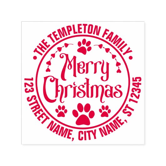 Prettig Kerstmis Hond Klauwen Naam Retouradres Zelfinktende Stempel (Design)
