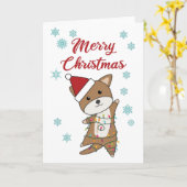 Prettig Kerstmis Hond Sneeuw Winter Pup Wauwau Kaart (Gele Bloem)