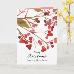 Prettig Kerstmis Hulst Bessen Natuur Aangepaste Na Kaart