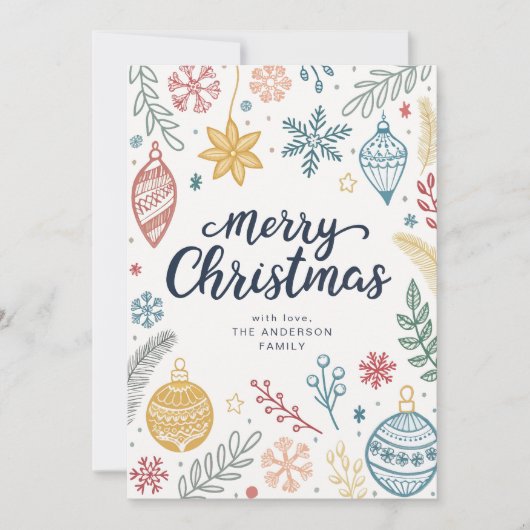 Prettig Kerstmis Inkt Doodles Zonder Foto Feestdagenkaart (Voorkant)