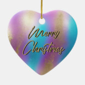 Prettig Kerstmis Iridescente Regenboog Glam Keramisch Ornament (Achterkant)