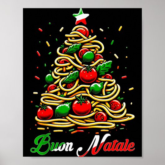Prettig Kerstmis Italiaanse Pasta Kerstboom Kerstm Poster (Voorkant)