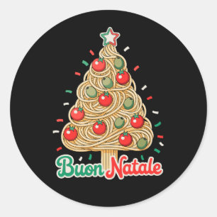 Prettig Kerstmis Italiaanse Pasta Kerstboom Kerstm Ronde Sticker