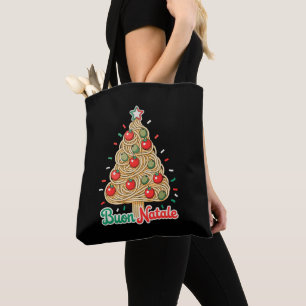 Prettig Kerstmis Italiaanse Pasta Kerstboom Kerstm Tote Bag