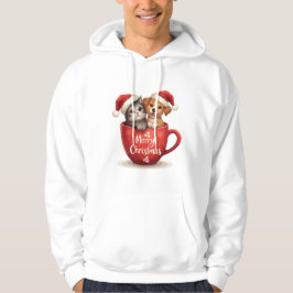 Prettig Kerstmis Kat en Hond in Mok Trui Cute Huis Hoodie