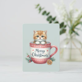 Prettig Kerstmis Kat In Een Kop - Kerstmis Feestdagenkaart