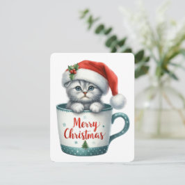 Prettig Kerstmis Kat In Een Kop - Kerstmis Feestdagenkaart