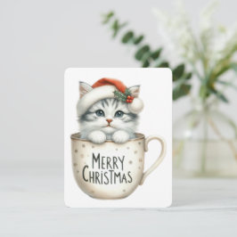 Prettig Kerstmis Kat In Een Kop - Kerstmis Feestdagenkaart