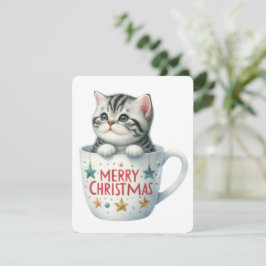 Prettig Kerstmis Kat In Een Kop - Kerstmis Feestdagenkaart