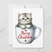 Prettig Kerstmis Kat In Een Kop - Kerstmis Feestdagenkaart (Voorkant)