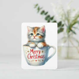 Prettig Kerstmis Kat In Een Kop - Kerstmis Feestdagenkaart