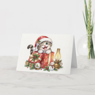 Prettig Kerstmis Kat met Kerstcadeaus Kaart