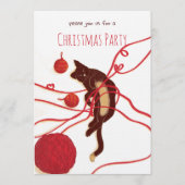 Prettig Kerstmis Kat- Speelse Kat met Rode Lintjes Kaart (Voorkant)