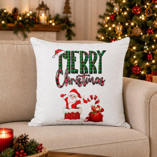 Prettig Kerstmis Kerst Santa Plaid Kussen