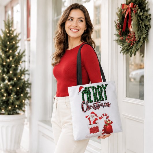 Prettig Kerstmis Kerst Santa Plaid Tote Bag