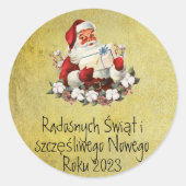 Prettig Kerstmis Kerstdag Kaart Pools Kerstman Ronde Sticker (Voorkant)