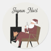 Prettig Kerstmis Kerstman bij de Haard Ronde Sticker (Voorkant)