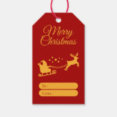 Prettig Kerstmis Kerstman & Rendier Rood Goud Cadeaulabel (Voorkant)