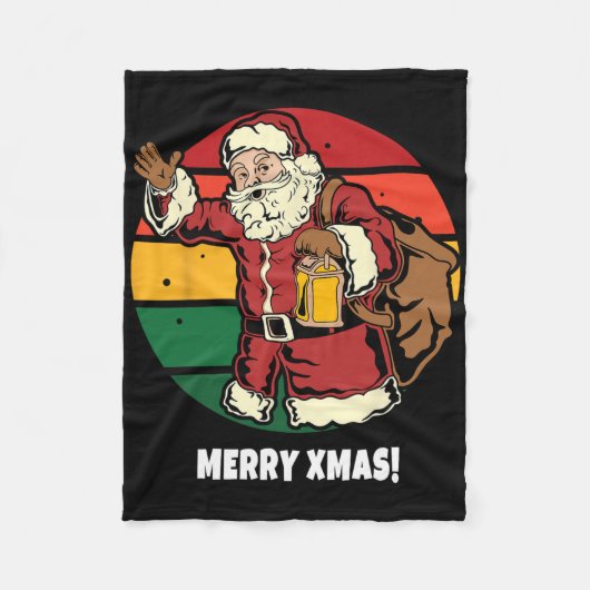 Prettig Kerstmis Kerstman Retro Vintage Zonsonderg Fleece Deken (Voorkant)