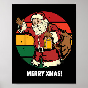 Prettig Kerstmis Kerstman Retro Vintage Zonsonderg Poster