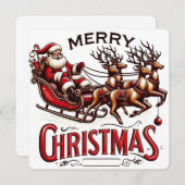 Prettig Kerstmis Kerstman slee en rendier vintage Kaart (Voorkant / Achterkant)