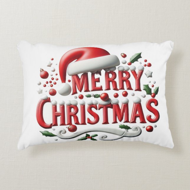Prettig Kerstmis Kerstmuts Accent Kussen (Voorkant)