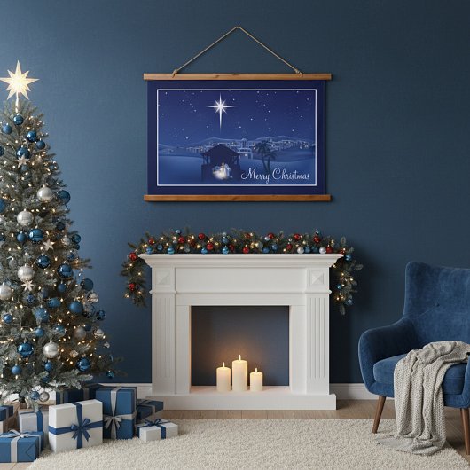 Prettig Kerstmis Kerststal Hangend Wandkleed