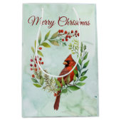 Prettig Kerstmis Klassieke Kardinaal Medium Cadeauzakje (Voorkant)