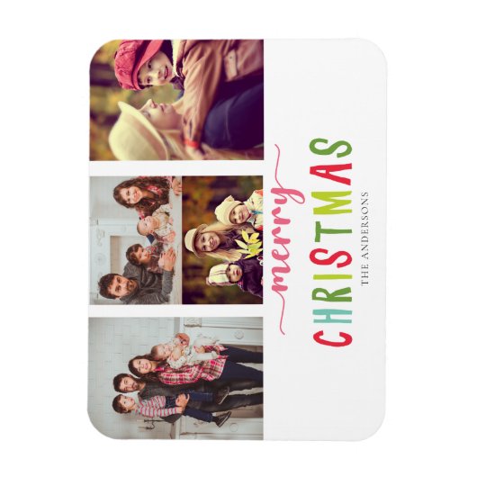 Prettig Kerstmis Kleurrijk 4 foto collage Schattig Magneet (Verticaal)