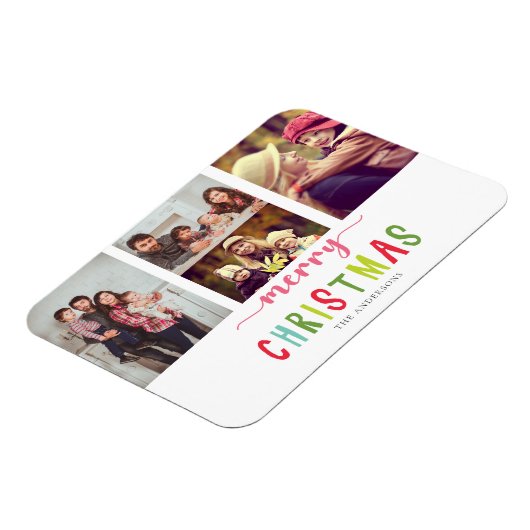 Prettig Kerstmis Kleurrijk 4 foto collage Schattig Magneet (Linkerzijde)