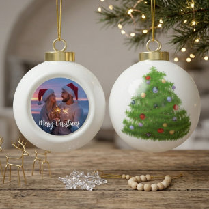 Prettig Kerstmis Koppel Foto Groet Keramische Bal Ornament