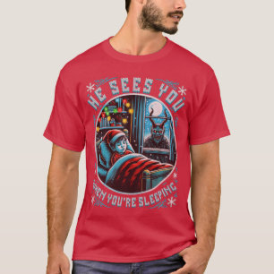 Prettig Kerstmis Krampus Hij Ziet Je Vintage Horro T-shirt