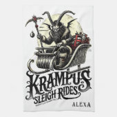 Prettig Kerstmis Krampus Kerstmis slee-ritten Theedoek (Verticaal)