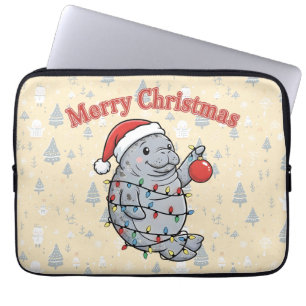 Prettig Kerstmis Lamantijn Schattige Dikke Zeekoe Laptop Sleeve