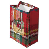 Prettig Kerstmis Landelijk Rutrood en Groen Medium Cadeauzakje (Voorkant Gekanteld)