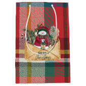 Prettig Kerstmis Landelijk Rutrood en Groen Medium Cadeauzakje (Voorkant)